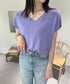 ニットトップス レディース 韓国春秋夏服 フレンチスリーブ ニットソー 体型カバー vネック 冷感タッチ 半袖 サマーニット きれいめ オフィスカジュアル 着やせ 87XYZ-001