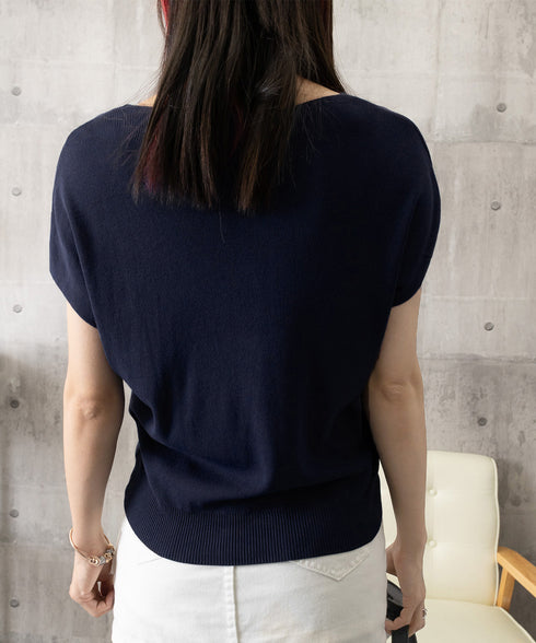 ニットトップス レディース 韓国春秋夏服 フレンチスリーブ ニットソー 体型カバー vネック 冷感タッチ 半袖 サマーニット きれいめ オフィスカジュアル 着やせ 87XYZ-001