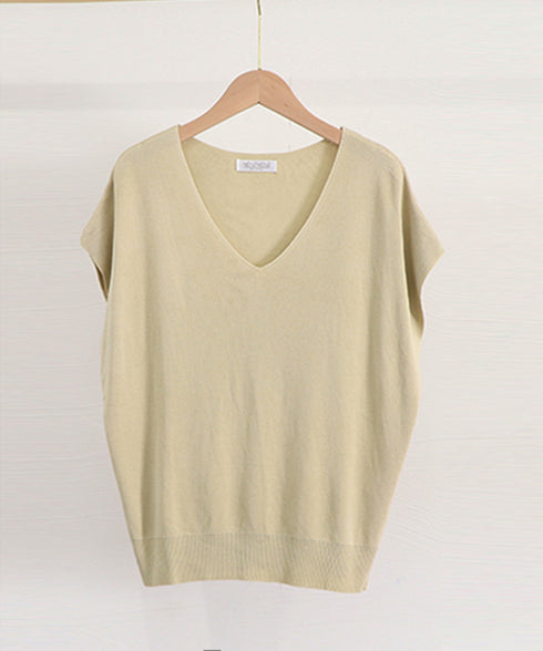 ニットトップス レディース 韓国春秋夏服 フレンチスリーブ ニットソー 体型カバー vネック 冷感タッチ 半袖 サマーニット きれいめ オフィスカジュアル 着やせ 87XYZ-001