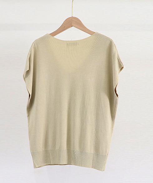 ニットトップス レディース 韓国春秋夏服 フレンチスリーブ ニットソー 体型カバー vネック 冷感タッチ 半袖 サマーニット きれいめ オフィスカジュアル 着やせ 87XYZ-001