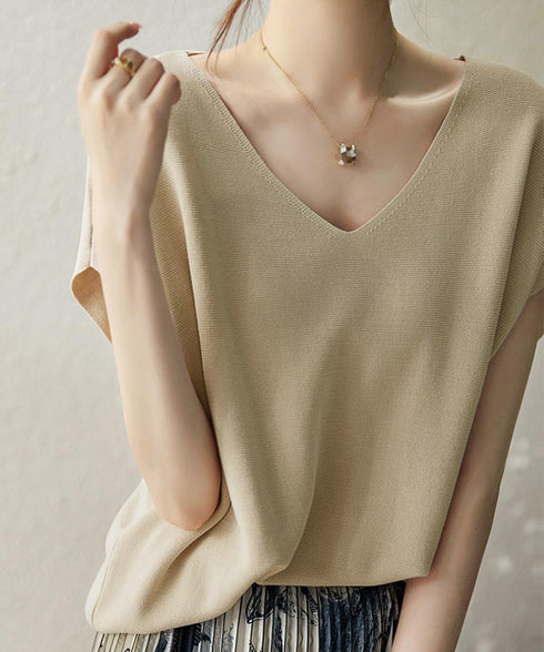 ニットトップス レディース 韓国春秋夏服 フレンチスリーブ ニットソー 体型カバー vネック 冷感タッチ 半袖 サマーニット きれいめ オフィスカジュアル 着やせ 87XYZ-001