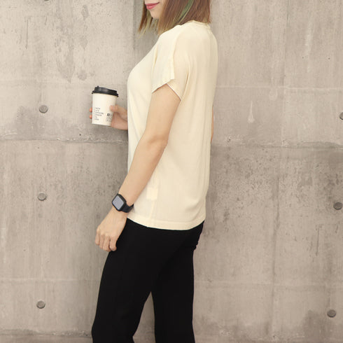 サマーニット レディース 半袖ニットソー 韓国 フレンチスリーブ ニットTシャツ 冷感タッチ 着やせ 30代40代通勤服 プチハイネック ニットトップス 春秋夏 87XYZ-002