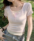 ヘンリーネックTシャツレイヤード風t半袖 フェイクレイヤードtシャツレディース 前ボタンリブtシャツ 大人可愛い レースフリルタイトT 細見え 着やせトップス春夏 87YICHANG-001