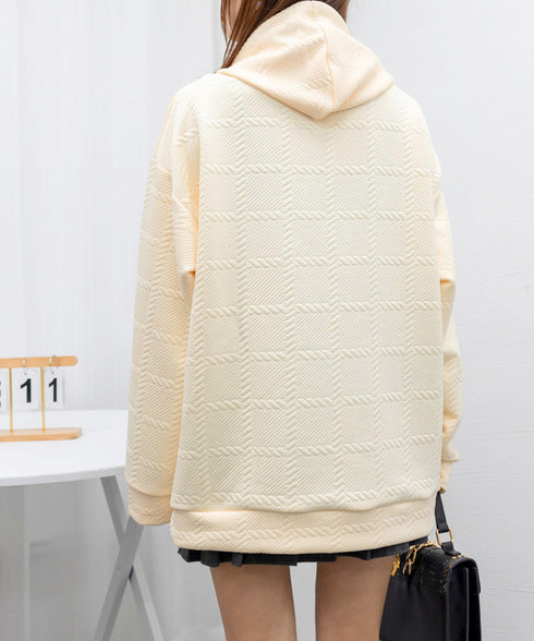 フード付きトレーナー韓国 オーバーサイズ 体型カバートップス レディース ゆったり 長袖プルオーバー おしゃれ 型押しロング丈スウェット カジュアル大人可愛い春秋 87YIGULI-002