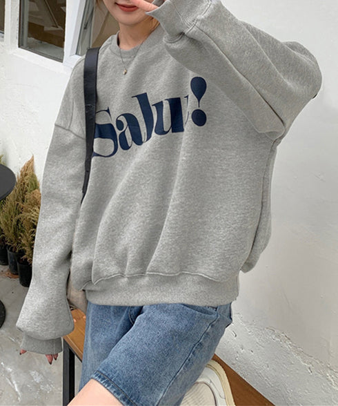 英字ロゴトレーナー裏起毛スウェット韓国風 秋冬ドロップショルダースウェットレディースおしゃれ 暖かいトレーナー長袖ゆったりプルオーバー トップスカジュアルきれいめ 87YIGULI-004