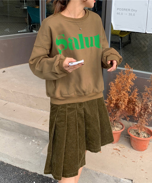 英字ロゴトレーナー裏起毛スウェット韓国風 秋冬ドロップショルダースウェットレディースおしゃれ 暖かいトレーナー長袖ゆったりプルオーバー トップスカジュアルきれいめ 87YIGULI-004