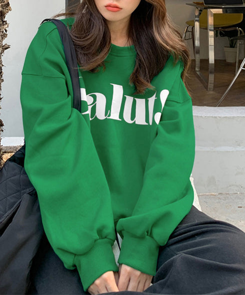 英字ロゴトレーナー裏起毛スウェット韓国風 秋冬ドロップショルダースウェットレディースおしゃれ 暖かいトレーナー長袖ゆったりプルオーバー トップスカジュアルきれいめ 87YIGULI-004