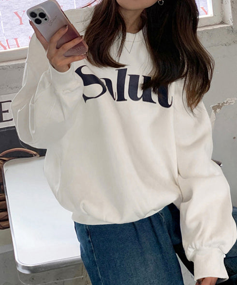 英字ロゴトレーナー裏起毛スウェット韓国風 秋冬ドロップショルダースウェットレディースおしゃれ 暖かいトレーナー長袖ゆったりプルオーバー トップスカジュアルきれいめ 87YIGULI-004
