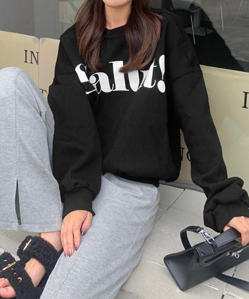 英字ロゴトレーナー裏起毛スウェット韓国風 秋冬ドロップショルダースウェットレディースおしゃれ 暖かいトレーナー長袖ゆったりプルオーバー トップスカジュアルきれいめ 87YIGULI-004