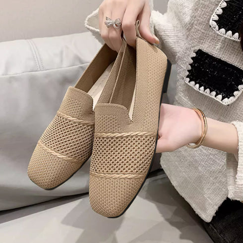 ローファーメッシュパンプス 韓国シューズ 疲れない美脚靴 通気性抜群 軽量 ぺたんこパンプス 黒 おしゃれ コンフォートシューズ レディース 通勤靴 春秋夏 くつ 87YOUXIN-001