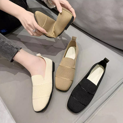 ローファーメッシュパンプス 韓国シューズ 疲れない美脚靴 通気性抜群 軽量 ぺたんこパンプス 黒 おしゃれ コンフォートシューズ レディース 通勤靴 春秋夏 くつ 87YOUXIN-001