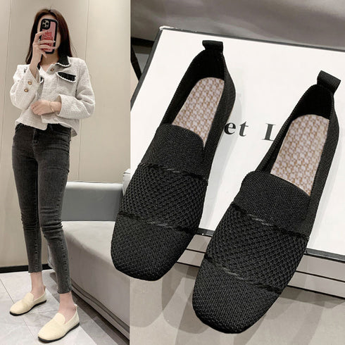 ローファーメッシュパンプス 韓国シューズ 疲れない美脚靴 通気性抜群 軽量 ぺたんこパンプス 黒 おしゃれ コンフォートシューズ レディース 通勤靴 春秋夏 くつ 87YOUXIN-001