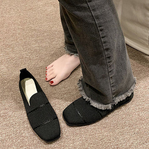 ローファーメッシュパンプス 韓国シューズ 疲れない美脚靴 通気性抜群 軽量 ぺたんこパンプス 黒 おしゃれ コンフォートシューズ レディース 通勤靴 春秋夏 くつ 87YOUXIN-001