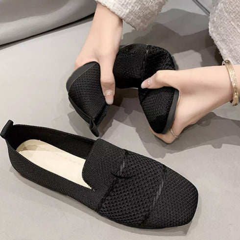 ローファーメッシュパンプス 韓国シューズ 疲れない美脚靴 通気性抜群 軽量 ぺたんこパンプス 黒 おしゃれ コンフォートシューズ レディース 通勤靴 春秋夏 くつ 87YOUXIN-001