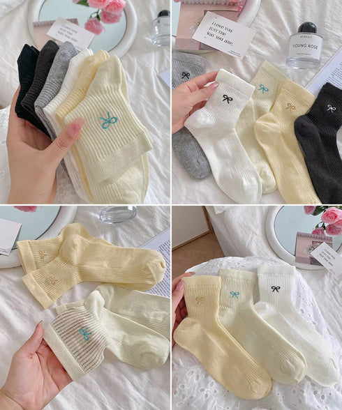 ワンポイントクルーソックス リボン靴下夏 涼しい 大人可愛いリブソックス薄手 ローファー靴下レディース 蒸れない靴下 締め付けない 美脚バレエコアくつした 韓国風 87YSF-004