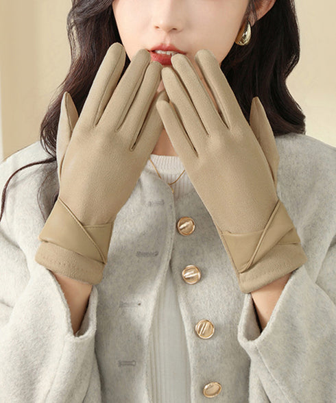 スエード調手袋裏起毛 リボン付き手袋防寒 レディース タッチパネル対応 大人可愛い手ぶくろ 裏ボア上品グローブ 防風保温 通勤通学 上質な手袋 スマホ対応 暖かい 87YUMU-001