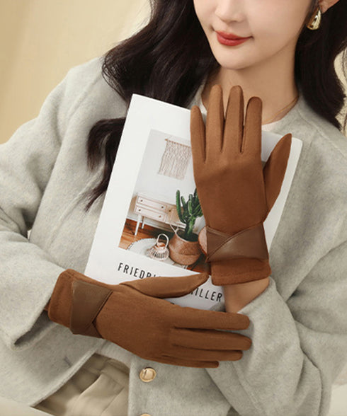 スエード調手袋裏起毛 リボン付き手袋防寒 レディース タッチパネル対応 大人可愛い手ぶくろ 裏ボア上品グローブ 防風保温 通勤通学 上質な手袋 スマホ対応 暖かい 87YUMU-001