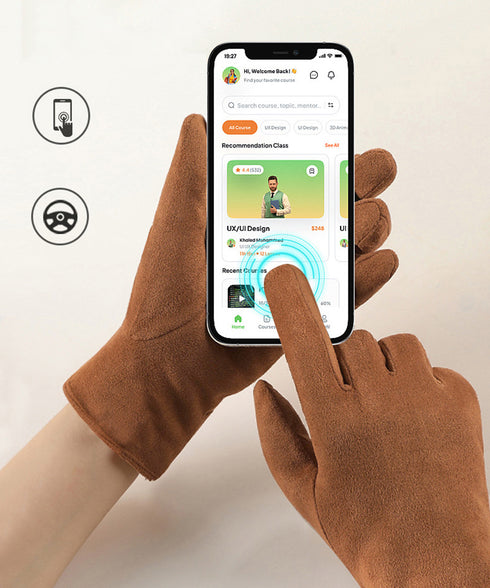 スエード調手袋裏起毛 リボン付き手袋防寒 レディース タッチパネル対応 大人可愛い手ぶくろ 裏ボア上品グローブ 防風保温 通勤通学 上質な手袋 スマホ対応 暖かい 87YUMU-001