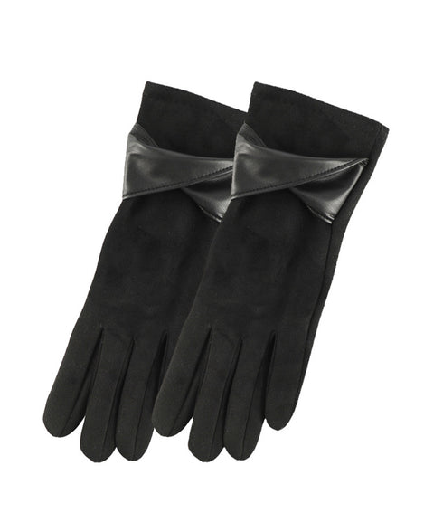 スエード調手袋裏起毛 リボン付き手袋防寒 レディース タッチパネル対応 大人可愛い手ぶくろ 裏ボア上品グローブ 防風保温 通勤通学 上質な手袋 スマホ対応 暖かい 87YUMU-001