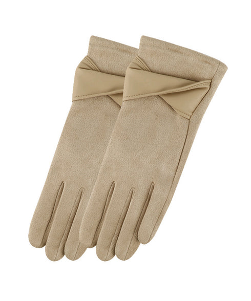 スエード調手袋裏起毛 リボン付き手袋防寒 レディース タッチパネル対応 大人可愛い手ぶくろ 裏ボア上品グローブ 防風保温 通勤通学 上質な手袋 スマホ対応 暖かい 87YUMU-001