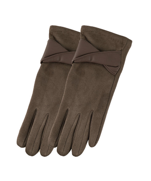 スエード調手袋裏起毛 リボン付き手袋防寒 レディース タッチパネル対応 大人可愛い手ぶくろ 裏ボア上品グローブ 防風保温 通勤通学 上質な手袋 スマホ対応 暖かい 87YUMU-001