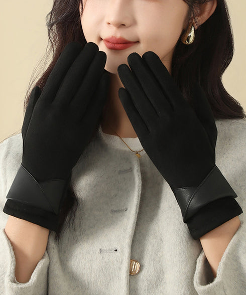 スエード調手袋裏起毛 リボン付き手袋防寒 レディース タッチパネル対応 大人可愛い手ぶくろ 裏ボア上品グローブ 防風保温 通勤通学 上質な手袋 スマホ対応 暖かい 87YUMU-001