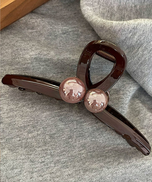 大粒パール付き大きめバンスクリップ髪留め まとめ髪バレッタ 上品大人かわいいヘアクリップ 韓国風クリップ ハーフアップ対応 毛量多い方 おしゃれ ヘアアクセサリー 87ZHUONI-001