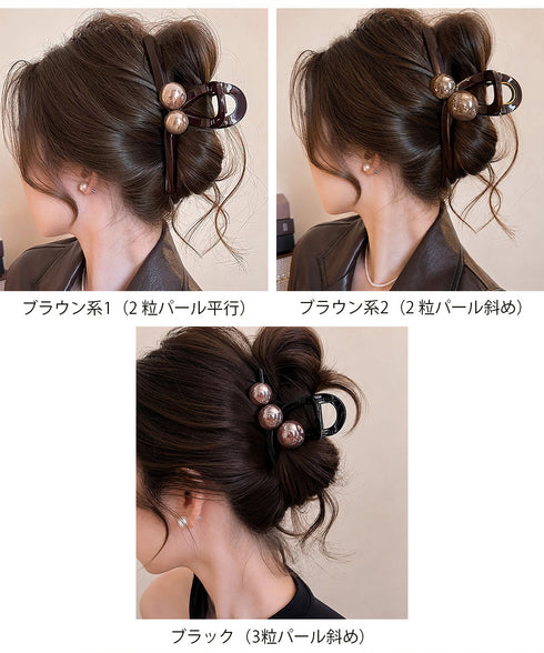 大粒パール付き大きめバンスクリップ髪留め まとめ髪バレッタ 上品大人かわいいヘアクリップ 韓国風クリップ ハーフアップ対応 毛量多い方 おしゃれ ヘアアクセサリー 87ZHUONI-001