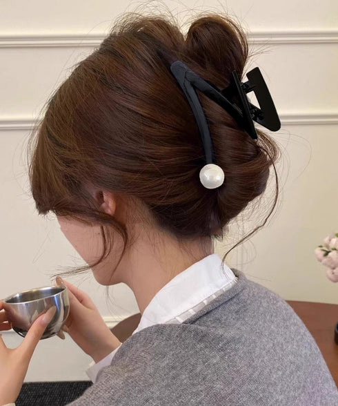大粒パールバンスクリップ上品ヘアクリップ 大きめまとめ髪髪留め 上品大人かわいい おしゃれヘアアクセサリー 毛量多いヘアクリップ 韓国風フェミニン簡単ヘアアレンジ 87ZHUONI-002