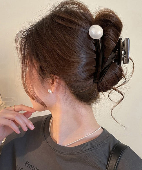 大粒パールバンスクリップ上品ヘアクリップ 大きめまとめ髪髪留め 上品大人かわいい おしゃれヘアアクセサリー 毛量多いヘアクリップ 韓国風フェミニン簡単ヘアアレンジ 87ZHUONI-002