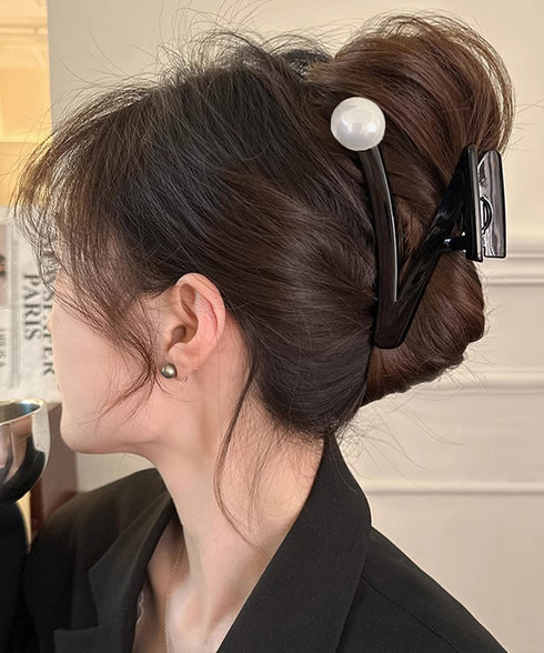 大粒パールバンスクリップ上品ヘアクリップ 大きめまとめ髪髪留め 上品大人かわいい おしゃれヘアアクセサリー 毛量多いヘアクリップ 韓国風フェミニン簡単ヘアアレンジ 87ZHUONI-002