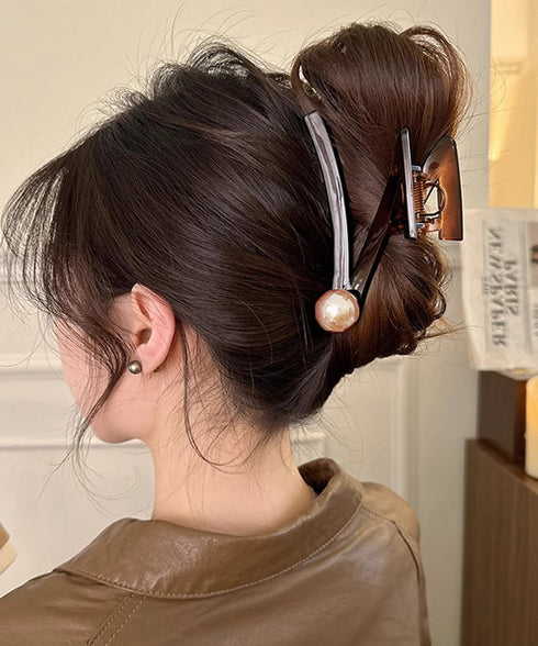 大粒パールバンスクリップ上品ヘアクリップ 大きめまとめ髪髪留め 上品大人かわいい おしゃれヘアアクセサリー 毛量多いヘアクリップ 韓国風フェミニン簡単ヘアアレンジ 87ZHUONI-002
