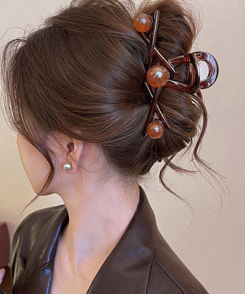 バンスクリップ ヘアクリップ大きめ髪留め 大人可愛いバンスクリップビーズ付き 変形クロスクリアクリップしっかりホールドまとめ髪オフィスおしゃれ上品髪飾りマット質感 87ZHUONI-003