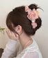 パール付きチュールバンスクリップきれいめ フラワーモチーフヘアクリップ 大きめクリップしっかり 多毛ヘアクリップ髪多い 髪飾り大きい髪留め 高見えヘアアクセサリー 87ZHUONI-004