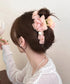 パール付きチュールバンスクリップきれいめ フラワーモチーフヘアクリップ 大きめクリップしっかり 多毛ヘアクリップ髪多い 髪飾り大きい髪留め 高見えヘアアクセサリー 87ZHUONI-004