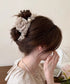 パール付きチュールバンスクリップきれいめ フラワーモチーフヘアクリップ 大きめクリップしっかり 多毛ヘアクリップ髪多い 髪飾り大きい髪留め 高見えヘアアクセサリー 87ZHUONI-004
