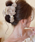 パール付きチュールバンスクリップきれいめ フラワーモチーフヘアクリップ 大きめクリップしっかり 多毛ヘアクリップ髪多い 髪飾り大きい髪留め 高見えヘアアクセサリー 87ZHUONI-004