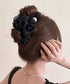 パール付きチュールバンスクリップきれいめ フラワーモチーフヘアクリップ 大きめクリップしっかり 多毛ヘアクリップ髪多い 髪飾り大きい髪留め 高見えヘアアクセサリー 87ZHUONI-004