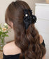 パール付きチュールバンスクリップきれいめ フラワーモチーフヘアクリップ 大きめクリップしっかり 多毛ヘアクリップ髪多い 髪飾り大きい髪留め 高見えヘアアクセサリー 87ZHUONI-004