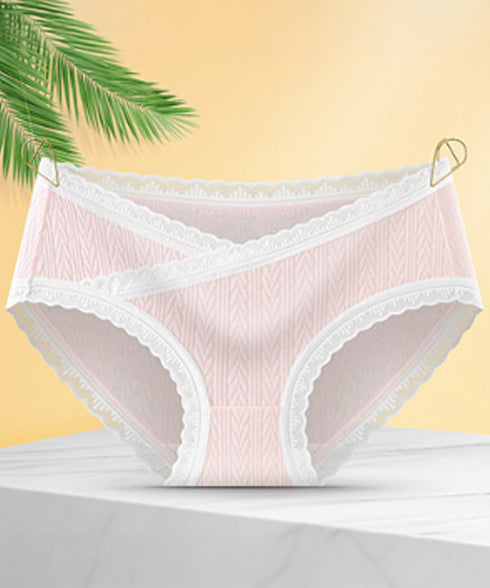 レース付き マタニティ ショーツ 妊婦用 可愛い マタニティインナー 産前産後ショーツ Vカット スタンダードショーツ 蒸れない 妊婦下着 お腹らくらくショーツ 88CXH-092