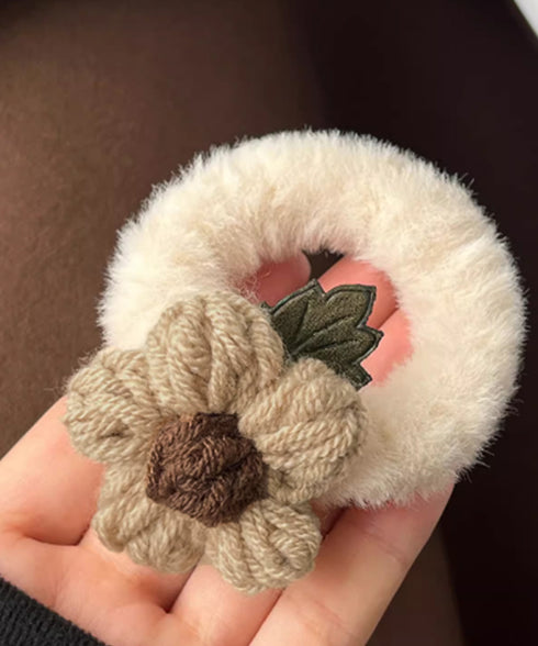 花モチーフ ヘアゴム レディース 秋冬 大人かわいい ニットフラワー付き ヘアアクセサリー おしゃれ まとめ髪 簡単 ヘアアレンジ 韓国風 髪飾り プチプラ女性 88CXH-105