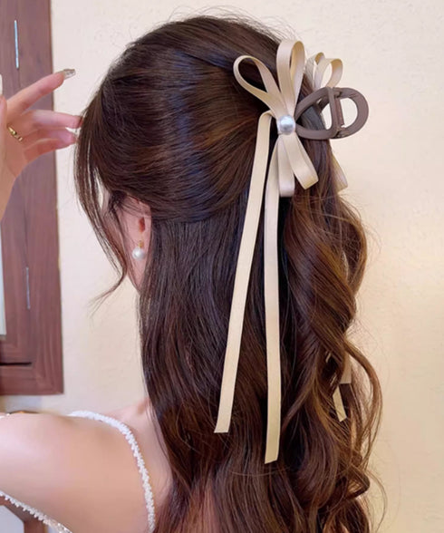 リボン バンスクリップ 上品ヘアクリップ レディース おしゃれ ヘアアクセサリー フェイクパール ヘアアレンジ 大人かわいい 簡単 まとめ髪 エレガント 髪留め 88CXH-110
