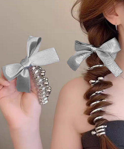 リボン コイルポニー 簡単 コイルアップ 大人かわいい スパイラルヘアゴム フェミニン ヘアアレンジ エレガント ヘアアクセサリー 韓国風ポニーテール おしゃれ 88CXH-112