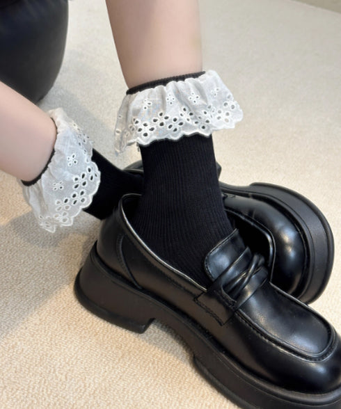 レース付き ソックス レディース 靴下 大人可愛い リブソックス ガーリー靴下 カジュアル ミドル丈ソックス 春夏秋冬 おしゃれ フリルソックス 10代 20代 88CXH-118
