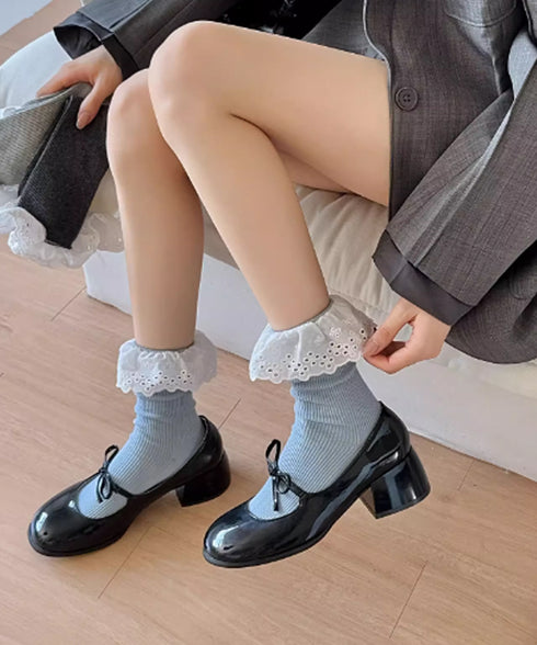 レース付き ソックス レディース 靴下 大人可愛い リブソックス ガーリー靴下 カジュアル ミドル丈ソックス 春夏秋冬 おしゃれ フリルソックス 10代 20代 88CXH-118