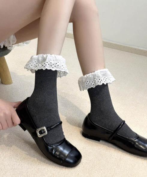 レース付き ソックス レディース 靴下 大人可愛い リブソックス ガーリー靴下 カジュアル ミドル丈ソックス 春夏秋冬 おしゃれ フリルソックス 10代 20代 88CXH-118