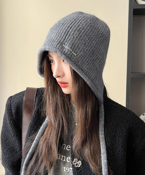 耳あて付き ニットハット 小顔ニット帽子 レディース 可愛い フード風ニットぼうし 被りやすい リブニットキャップ 韓国風ニット帽 大人カジュアル 防寒帽子 秋冬 88CXH-128