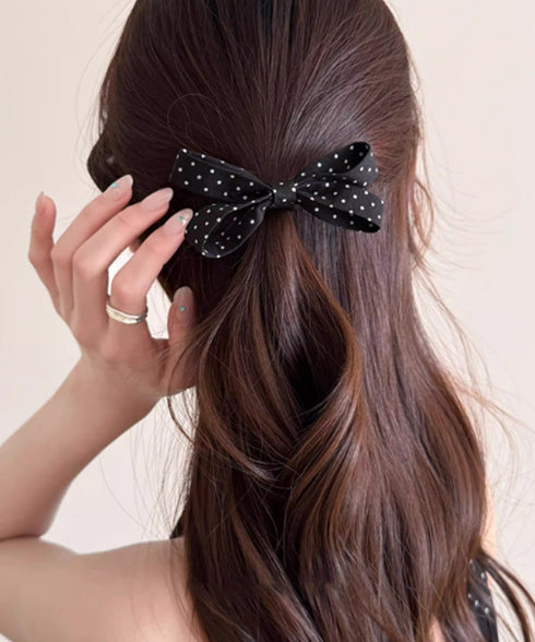 ドット柄 リボンヘアクリップ 大人可愛い おしゃれ ヘアアクセサリー レディース ヘアクリップ 清楚 まとめ髪 大人かわいい ヘアアレンジ フェミニン 簡単髪留め 88CXH-157