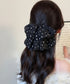 ドット柄 シフォンリボン バンスクリップ レディース 韓国風 ビッグリボン ヘアクリップ 大人可愛い 水玉柄 ヘアアクセサリー お呼ばれヘア フェミニン 髪飾り 88CXH-168