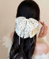 ドット柄 シフォンリボン バンスクリップ レディース 韓国風 ビッグリボン ヘアクリップ 大人可愛い 水玉柄 ヘアアクセサリー お呼ばれヘア フェミニン 髪飾り 88CXH-168